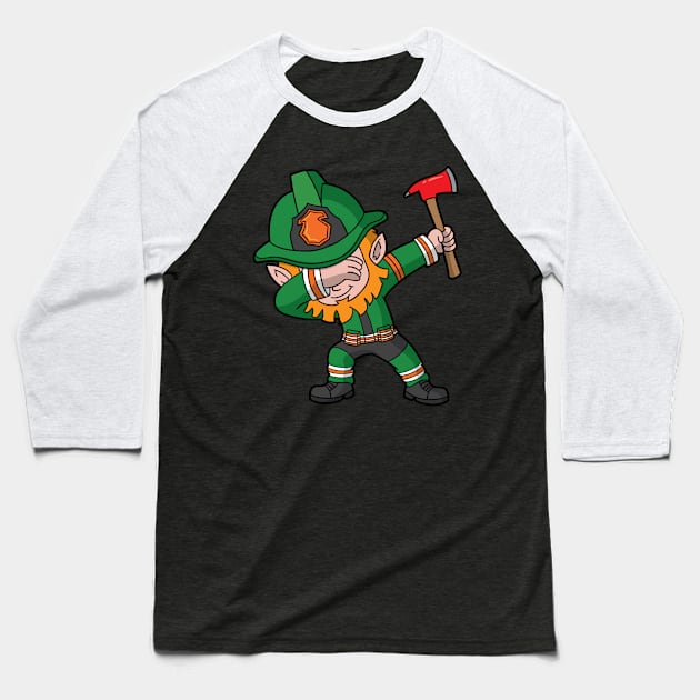 St Patricks Day Dabbing Leprechaun Fireman Baseball T-Shirt by E